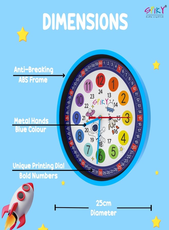 SPIKY Kids Stylish Wall Clock for Bedroom, Living Room, Classroom, Decorative Wall Clock, Playroom and Nursery | Multi Coloured Hour and Minutes Hand | Return Gift | Birthday Gift for Boys and Girls - Image 2